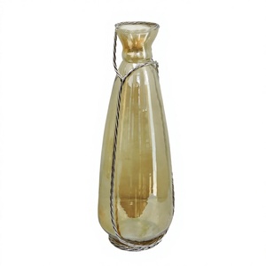 Vintage Amber Hanging Glass Bud Vase with Twisted Silver <b>Wire</b> Handle - Elegant Tall Decorative <b>Flower</b> Vase - Product Image 1