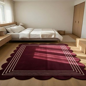 Tapis géométrique moderne en laine douce, couleur bordeaux, style color block, tissé à la main, pour salon, décoration contemporaine élégante - Product Image 3