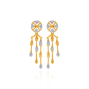 Modern Long <b>Dangle</b> 18K Yellow Gold <b>Earrings</b> with Lab Grown <b>Diamond</b> Accents Trendy OEM ODM Wholesale Manufacturer - Product Image 1