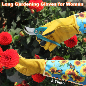 สินค้าชั้นนำ ถุงมือทำสวนหนังพิมพ์ลายดอกทานตะวัน แขนยาว ลายผีเสื้อสีเหลือง แผ่นป้องกันสำหรับการดูแลรักษาสวน - Product Image 4