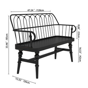 Panca in Legno Stile Rustico con Schienale a Fuso per Sala da Pranzo, Cucina, Ingresso, Soggiorno e Corridoio - Product Image 4