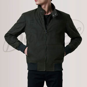 Blouson bomber vert olive pour homme, léger, décontracté, coupe slim, coupe-vent, en toile de coton, style Harrington - Product Image 2