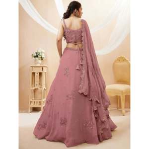 A-Line Dusty Pink <b>Sequins</b> Georgette Party Lehenga Choli for Prom - Product Image 3