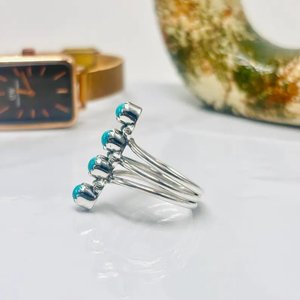 Handmade Kingman Turquoise Long <b>Ring</b> in Sterling Silver Boho Western <b>Statement</b> Jewelry for Women - Product Image 5