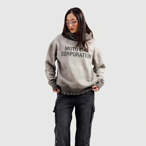 Sweat-shirt à capuche surdimensionné pour homme Moto End Corporation, en coton, style streetwear, gris, imprimé sur le devant, coupe classique, pour l'automne - Product Image 4