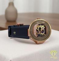 Montre de luxe pour homme, bracelet en caoutchouc noir, boîtier couleur or rose, cadran orné de cristaux, montre-bracelet de mode haut de gamme