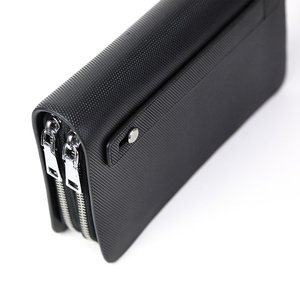 Portefeuille minimaliste en microfibre noire avec fermeture à double fermeture éclair pour un usage quotidien - Product Image 2