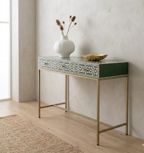 Console décorative en bois massif avec base métallique, design moderne pour entrée et rangement dans le salon - Product Image 3