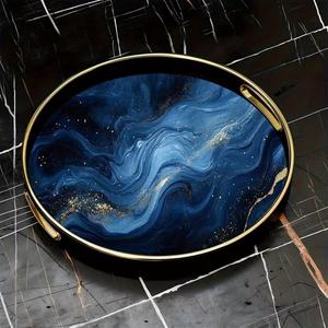 Gold Leaf Print Round Trays For Tea Snacks Serve Home Use Decorative Trays Enamel Coated Wooden Serving Tray For Parties Event - Product Image 6