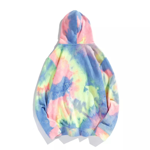 Sweat-shirt à capuche en molleton 100% coton avec logo personnalisé imprimé et brodé, effet tie-dye sur le devant, poche, coupe classique, streetwear décontracté pour homme - Product Image 2
