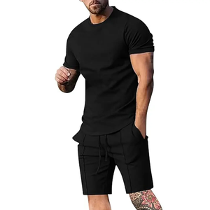 Shorts décontractés pour hommes de haute qualité en gros, taille élastique, en toile tricotée, couleur unie, motif uni - Product Image 2