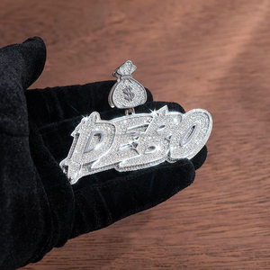 Pendentif en Moissanite personnalisé Pendentif Hiphop en argent sterling 925 avec lettre initiale Pendentif en forme de lettre Moissanite glacé pour sac d'argent - Product Image 1