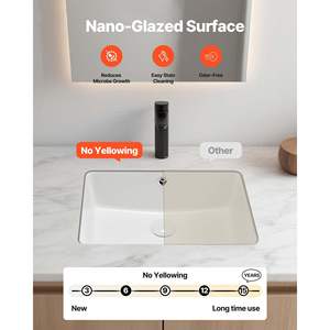 Lavabo de salle de bain rectangulaire moderne en céramique blanche de 18,5 x 13,19 pouces à encastrer pour vanité de petite taille - Product Image 3