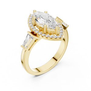 Anillo de Lujo de Oro Amarillo de 14K con Diamante Cultivado en Laboratorio Certificado por IGI de 2 CT, Corte Marquesa y Corte Baguette Lateral, para Aniversario, Boda o Compromiso - Product Image 2