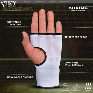 Gants de boxe et de fitness de qualité supérieure, blancs, rembourrés, avec protection des jointures, en coton élastique, pour entraînement intensif sur sac de frappe. - Product Image 4
