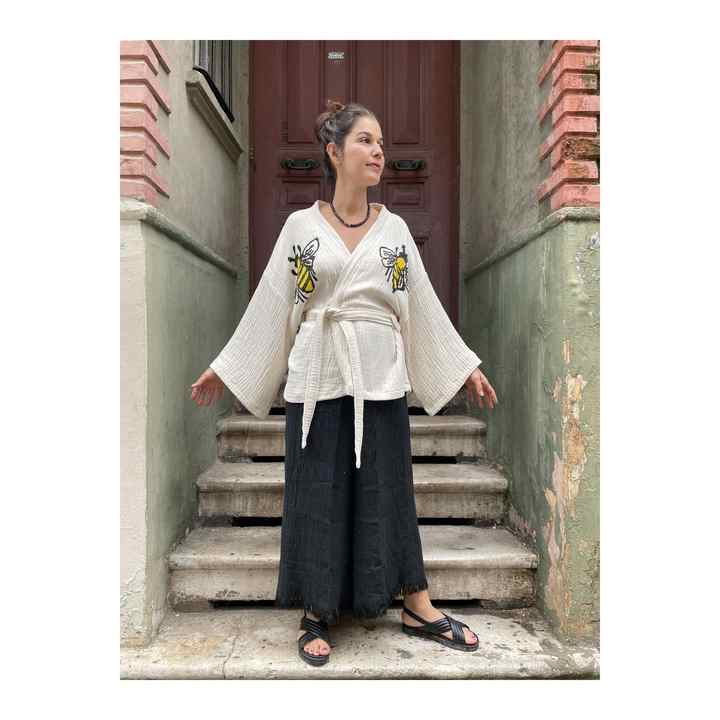 Bohemian Muslin Kimono Pant Set, Bee Double Color Kimono, Yoga Kimono, Festival Kimono
