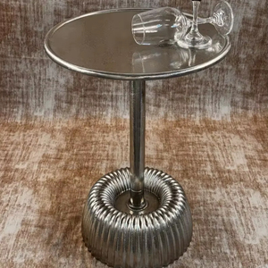 Table de bar moderne avec base texturée côtelée, plateau poli, design de piétement stable, gain de place, pièce d'appoint pour intérieurs élégants - Product Image 3