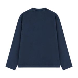 Camiseta de Manga Larga para Hombre, Color Azul Marino, Cuello Redondo, Algodón, Estilo Casual, Urbano, Aspecto Vintage Suave - Product Image 2