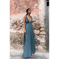 Robe longue plissée bohème sans manches coupe classique été automne tricotée couleur unie 100% coton taille naturelle écologique Athena