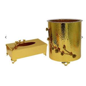 Boîte à mouchoirs et seau à ordures en métal couleur or pour la décoration de table à la maison, hôtel et restaurant - Product Image 1