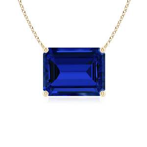 Pendentif solitaire en or pur 14k 18k avec saphir bleu taille émeraude, haute qualité, fait main, bijoux fins, pendentif en pierres précieuses - Product Image 1