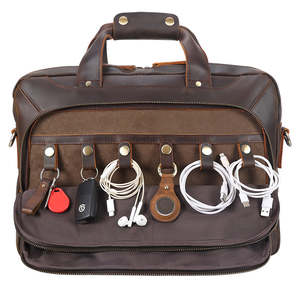 Vintage Style Genuine Leather Briefcase Multi Zip Business Laptop Bag for Men Handmade Travel Office Messenger with Shoulder - Product Image 4