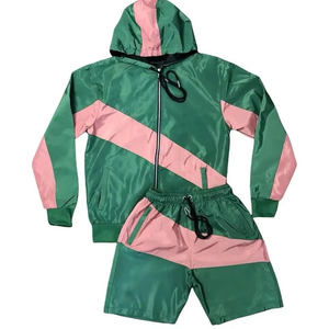 Custom Blue <b>White</b> <b>Men</b> Windbreaker <b>Jacket</b> Shorts Set Hooded Polyester Tracksuit Breathable OEM Wholesale Manufacturer - Product Image 2