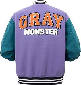 High Quality <b>Men's</b> Women's College Woolen Varsity <b>Jacket</b> Towel Embroidery Rib Knitted Zipper Closure Stand <b>Smart</b> Casual Winter - Product Image 3