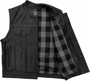 Custom <b>Men's</b> Genuine Cowhide Leather Motorcycle Club Vest Stand Collar Sleeveless Biker Riding <b>Waistcoat</b> OEM ODM Manufacturer - Product Image 3