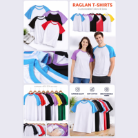 T-shirt Raglan Unisexe Oversize Personnalisé de Haute Qualité 100 % Coton avec Coutures Contrastées Coupe Boxy Vierge