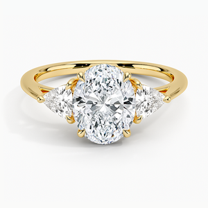 Bague de fiançailles de luxe en or jaune 14 carats avec trois diamants ovales de 3,0 carats et pierres latérales taille trilune, certifiée IGI, pour femme - Product Image 1