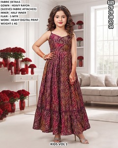 Robe longue en rayonne à imprimé floral pour filles, coupe ample, tenue de mariage traditionnelle, tailles 26-34 pour enfants - Product Image 4