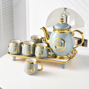 Decorative Royal <b>Tea</b> <b>Set</b> With Intricate Golden Artwork Premium Porcelain <b>Tea</b> Cups Stylish Teapot Decorative Serving Tray - Product Image 4
