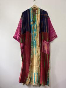 ชุดกิโมโนผ้าไหมส่าหรี ย้อมสีแบบไทได ทำมือ สไตล์วินเทจ โบโฮ สำหรับผู้หญิง - Product Image 5