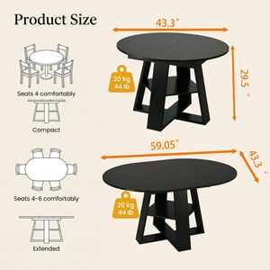 Tavolo da Pranzo Ovale Moderno per Cucina, 110-150 cm, Base in Legno Estensibile con Pannelli Rimovibili, Salvaspazio per 4-8 Persone - Product Image 3