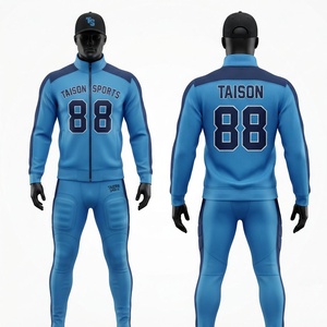 Combinaison d'entraînement de football américain pour hommes, qualité supérieure, polyester et élasthanne, 280 GSM, design bleu et noir, logo personnalisé, transfert thermique - Product Image 1