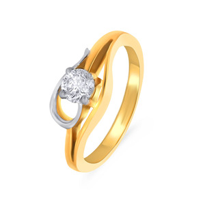 Anillo de Diamantes Solitario de Corte Redondo en Oro Amarillo de Primera Calidad para Mujer con Diseño de Banda Cruzada Contemporánea - Product Image 1