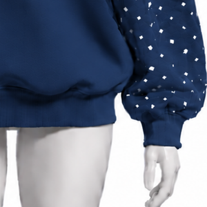 Navy Blue Oversized Women Mock Neck Sweatshirt <b>Pearl</b> Studded Sleeve Pullover Loose Fit Casual Streetwear Long Sleeve Winter <b>Top</b> - Product Image 5