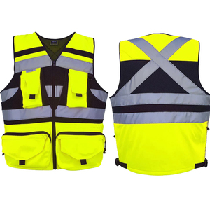 Gilet de sécurité réfléchissant haute visibilité, tissu personnalisé, logo personnalisé, plusieurs poches, jaune, polyester, uniforme de travail, garde - Product Image 2