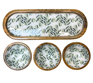 Nouvel arrivage : Plateau rond en bois imprimé de motifs floraux, ensemble cadeau, décoration de table, provenant d'un fournisseur indien, idéal pour la maison et l'hôtellerie. - Product Image 4