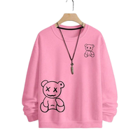 Sweat-shirt à col rond unisexe, coupe classique, imprimé ours de dessin animé, en coton tricoté, décontracté, pour l'automne, avec logo sur le devant