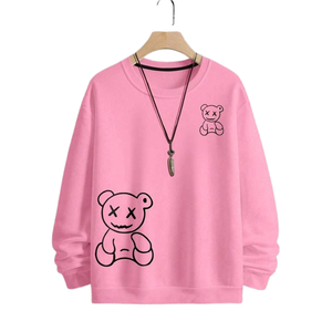 Crew Neck Sweatshirt Unisex Regular Fit Cartoon <b>Bear</b> Print Knitted Cotton Casual Autumn Wear Front Logo Design - Product Image 2
