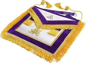 Delantal de Maestro de la Orden de la Insignia Real y Maestros Selectos, según el Reglamento Inglés - Morado con Flecos Dorados - Product Image 2