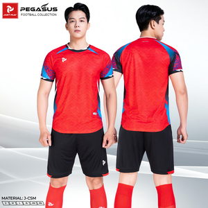 Ensemble de maillots de football Pegasus en stock, 100% polyester, séchage rapide, respirant, col rond, manches courtes, impression numérique, taille élastique - Product Image 4