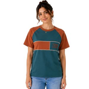เสื้อยืดแขนสั้นคอกลมสีฟ้าอมเขียวและสีส้มสนิมสำหรับผู้หญิง  รับทำโลโก้ตามสั่ง ผลิตจากผ้าโพลีเอสเตอร์ผสมคอตตอน สวมใส่สบายๆ ในฤดูร้อน รับผลิตแบบ OEM ODM - Product Image 1