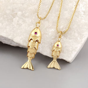 QIKU kalung liontin bentuk ikan, berlapis emas dengan tatahan mata kristal rantai Tautan tembaga lucu untuk hadiah perjalanan pesta - Product Image 6