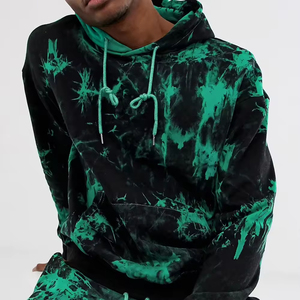 <b>Men's</b> Oversized <b>Tie</b>-Dye Hooded Sweatshirt Regular Fit Knitted Pocket Design Casual Autumn Wear Green <b>Black</b> Pattern - Product Image 2