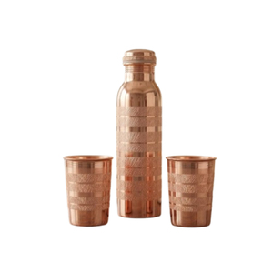Copper Hammered Water Bottle Leak Proof Ayurvedic <b>Drinkware</b> For Yoga Gym & Home Handcrafted Lacquer Coated Eco-Friendly On Sale - Product Image 4
