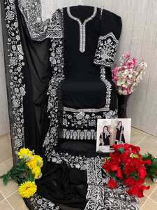 Broderie exquise lourd Georgette tissu soie Dupatta Organza indien pakistanais fête porter Shalwar Kameez ensemble exigeant - Product Image 3