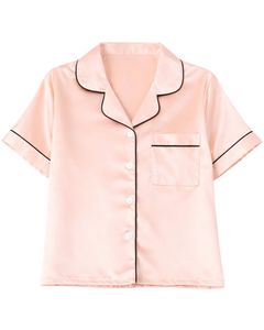 Conjunto de Pijama de Satén Color Durazno Claro Personalizado para Mujer, Manga Corta, con Botones, Estilo Seda, Dos Piezas, Ropa de Dormir, Pantalones Cortos - Product Image 1